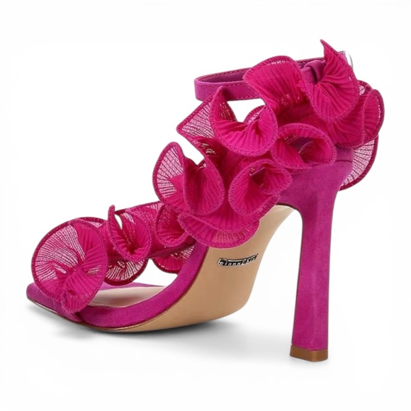 Gianni Bini Women’s Pink Ruffle High Heel Sandals Size 7.5M Leather Sole - Picture 7 of 9